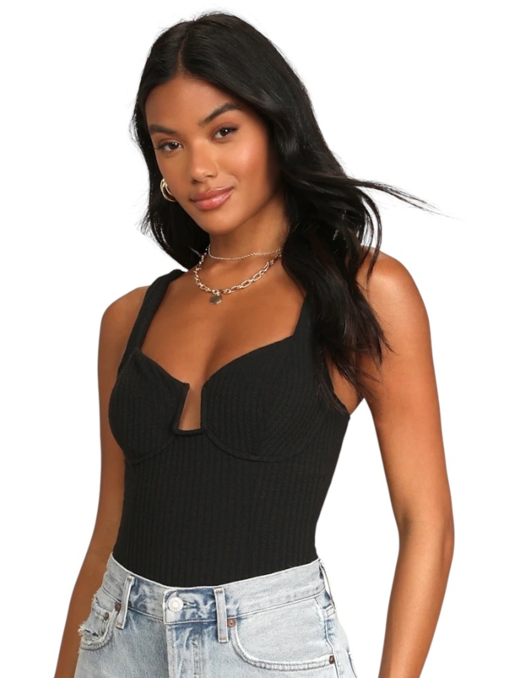ASTR Black Ribbed Bustier Bodysuit